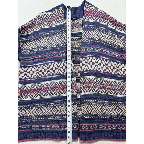 Chaps Women's XL Blue Fair Isle Open Front Cardigan Sweater Aztec Southwest - Picture 3 of 9